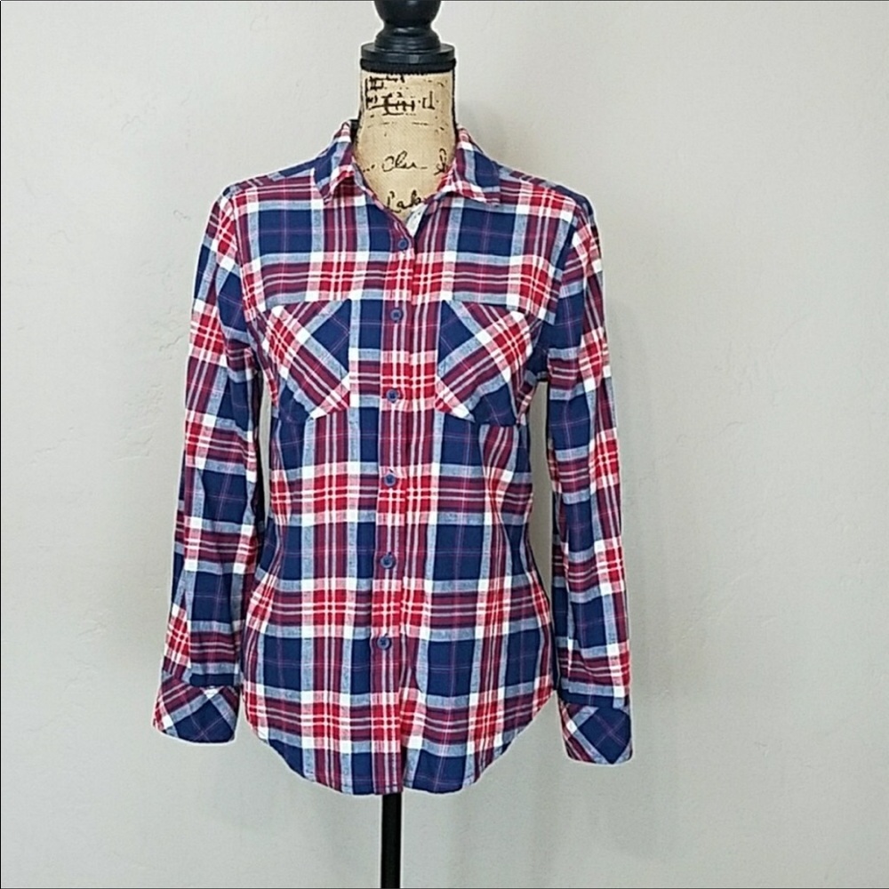 Beach Lunch Lounge Long Sleeve Plaid Shirt Size M